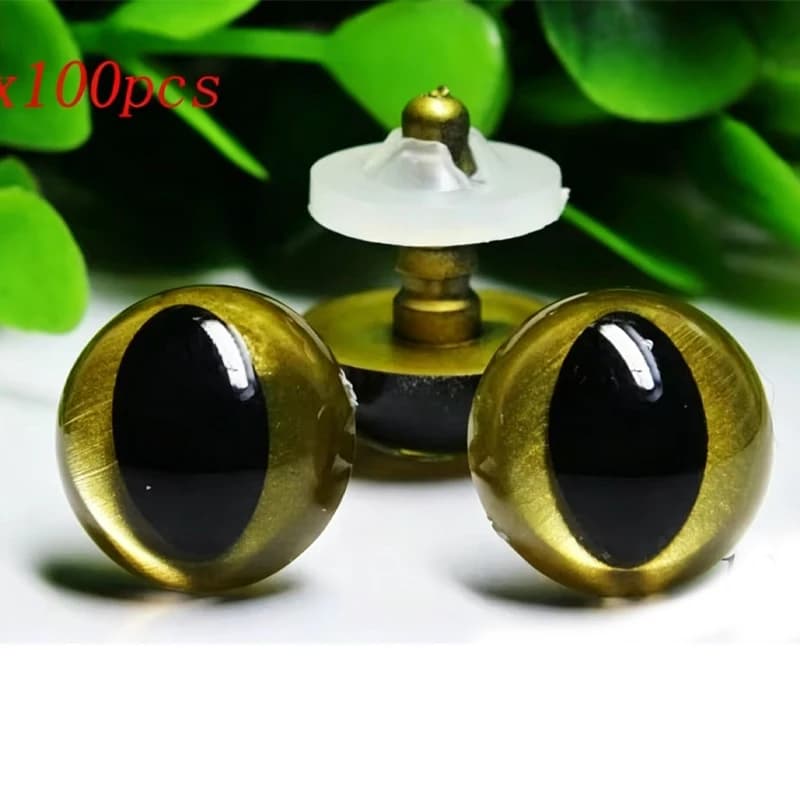 100pcs/lot 12mm Gold Color Plastic Toy Safety Cat Eyes With Washers