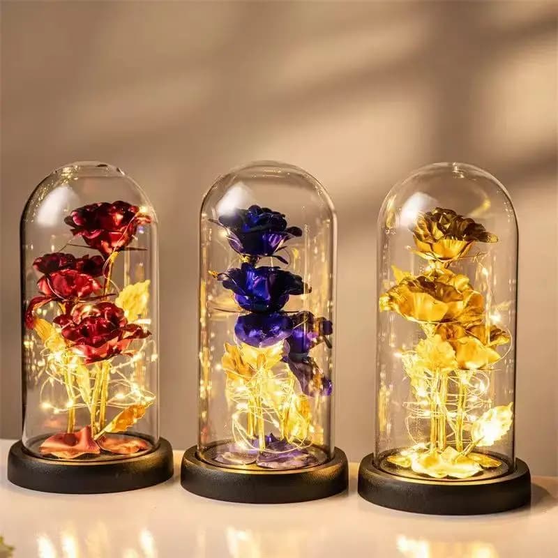 Decorazione floreale artificiale Ornamento Natale San Valentino Festa di compleanno Regalo Copertura trasparente Luce a LED Imitazione rosa