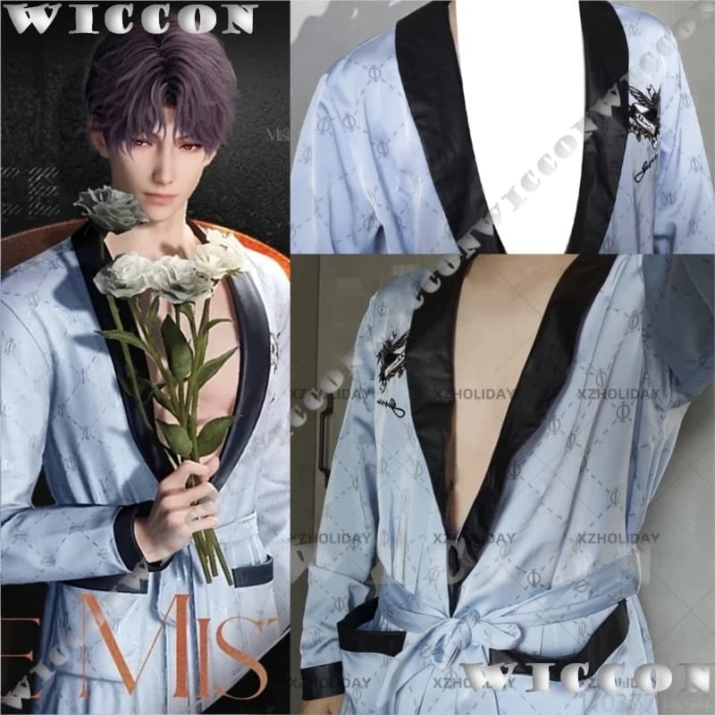 Rafayel Accappatoio Love And Deepspace Gioco Qi Yu Cosplay Blu Abito lungo Uomo Abiti estivi sexy Parrucca Vestito di Halloween Personalizzato