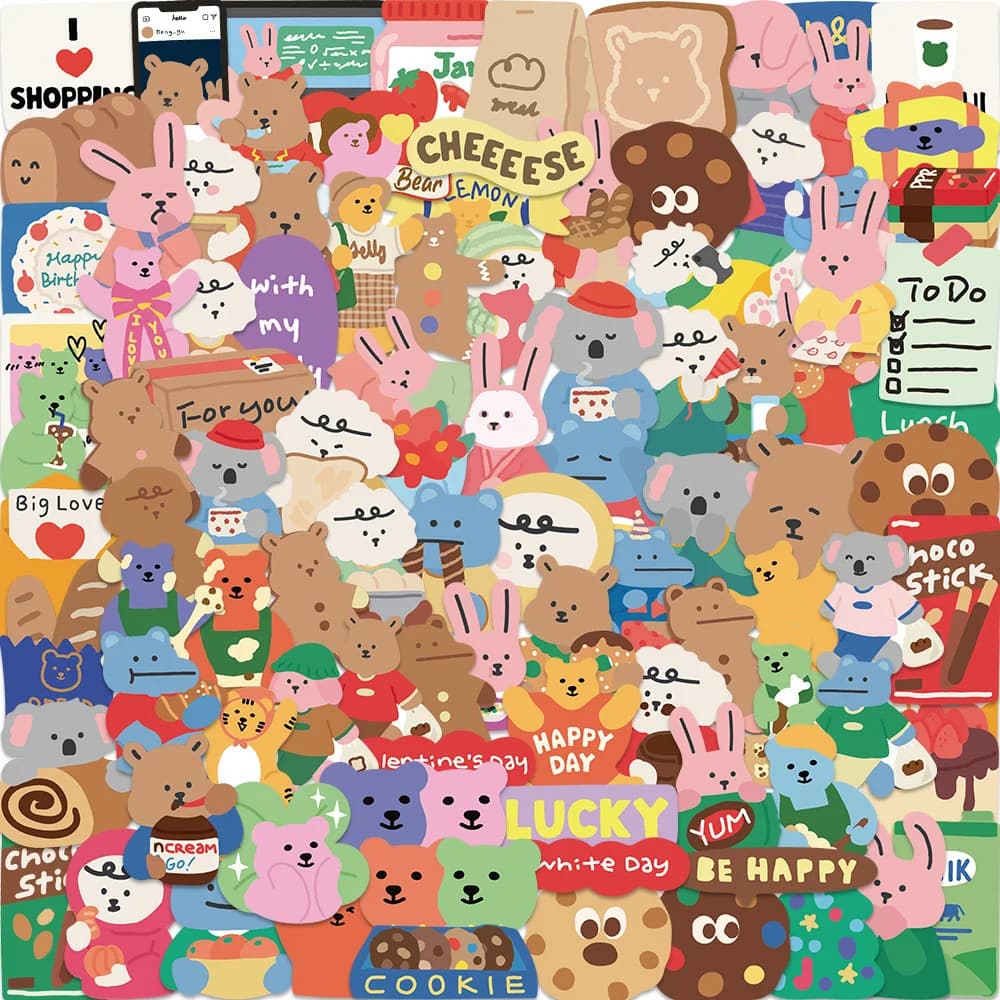 100 Pezzi Adesivi Vinilici Impermeabili a Forma di Orsetto Coreano Dailylike per Bambini, Decalcomanie per Giocattoli, Laptop, Borracce, Custodie Fai-da-te per Telefoni