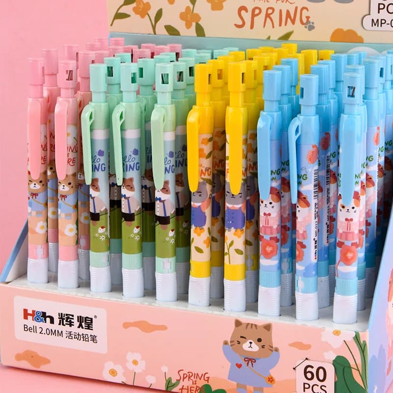 Wholesale 60pcs Cartoon Mechanical Pencil 2.0mm School Stationery Student Writing Accessories Drawing Supplies Graphite Pencil