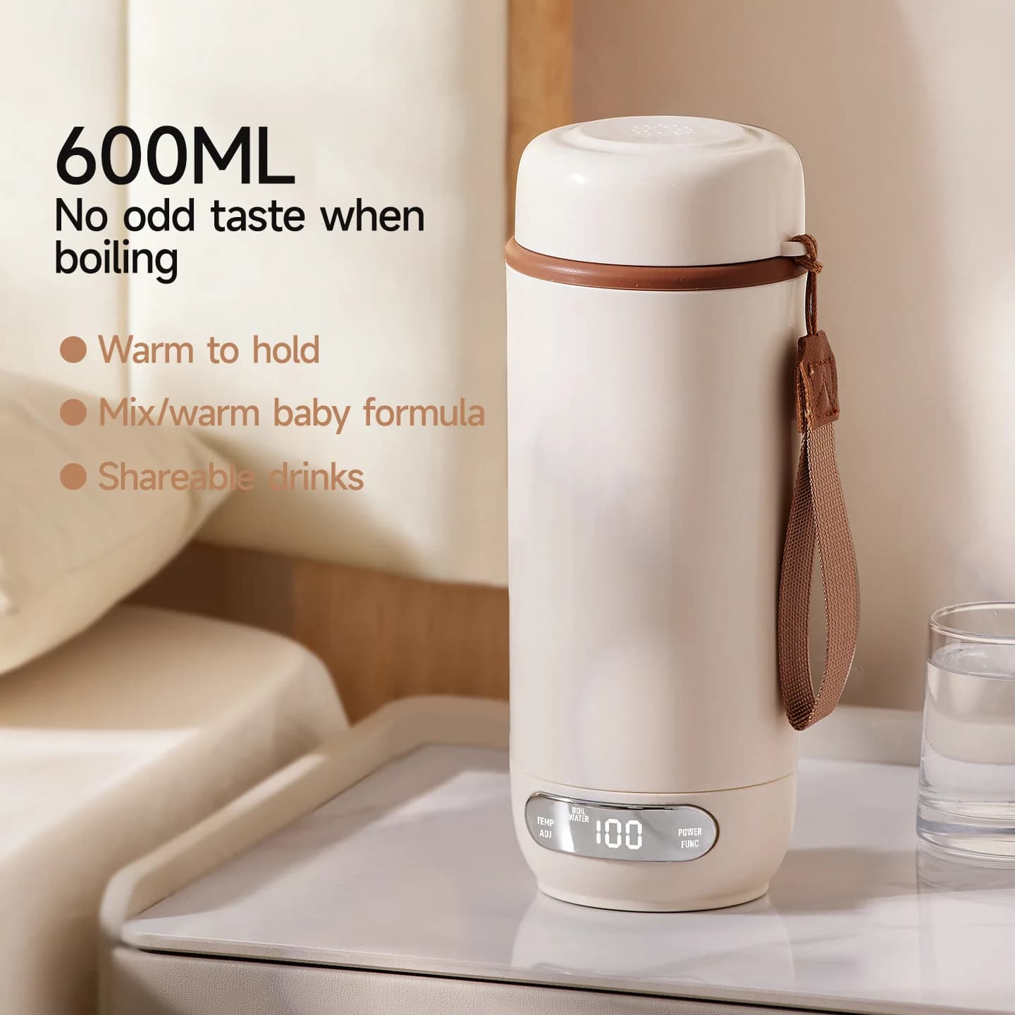 600ml Portable Electric Heating Cup 304 Stainless Steel Automatic Thermostatic Water Boiler Leakproof Travel Electric Kettle Aut