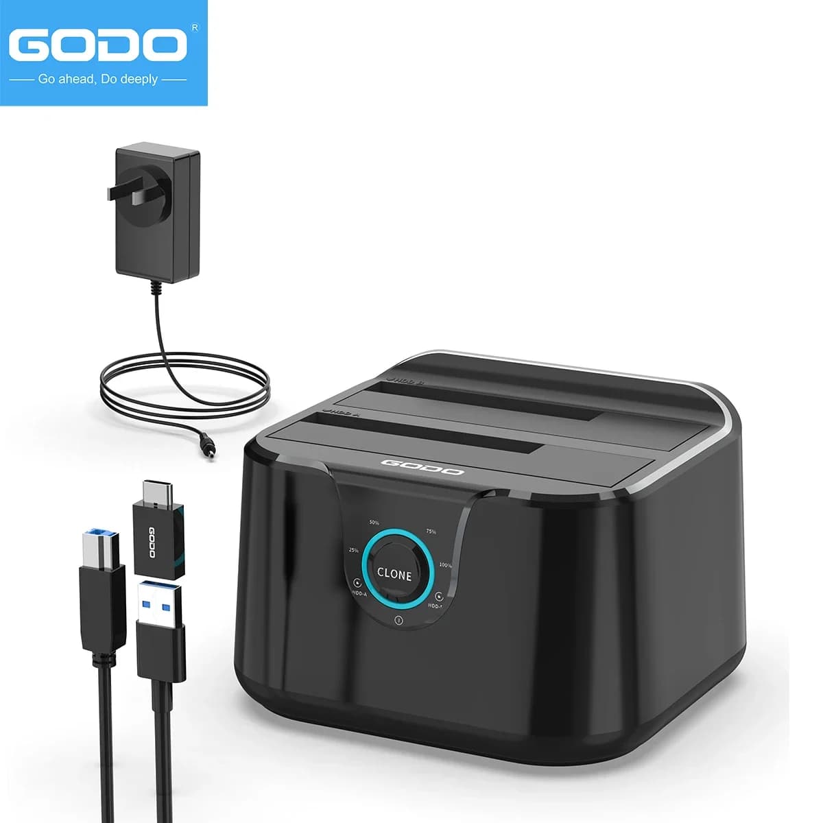 GODO USB 3.0 to SATA III Mini Dual Bay External Hard Drive Docking Station for 2.5/3.5 inch HDD SSD Support Offline Clone