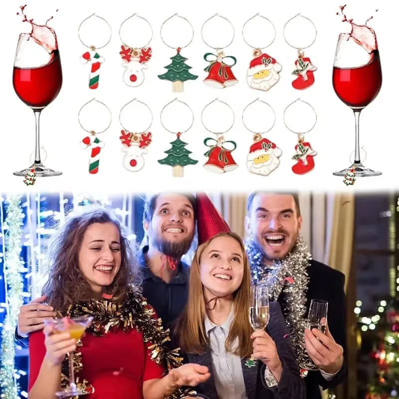Anello identificativo decorativo con ciondolo per bicchiere di vino natalizio per le vacanze, per la decorazione della casa del tavolo da pranzo per la celebrazione delle feste