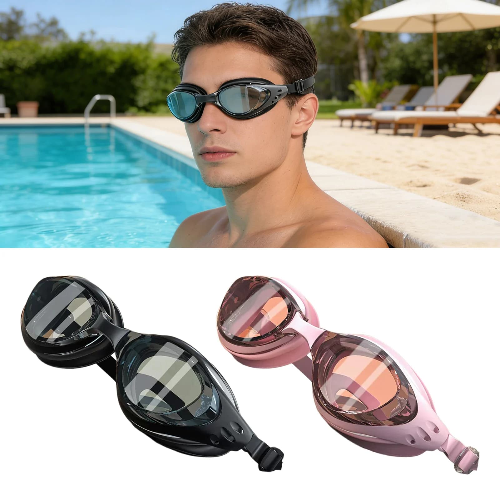Swimwear with lenses Swimwear with frame for men Woman Pool glasses with wide view Waterproof and comfortable
