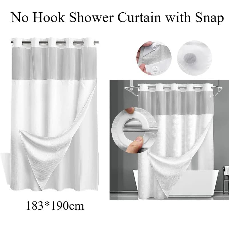 183cm*190cm No Hook Shower Curtain with Snap in Fabric Liner Set Double-Layer White Waffle Bathroom Waterproof for Home Hotel