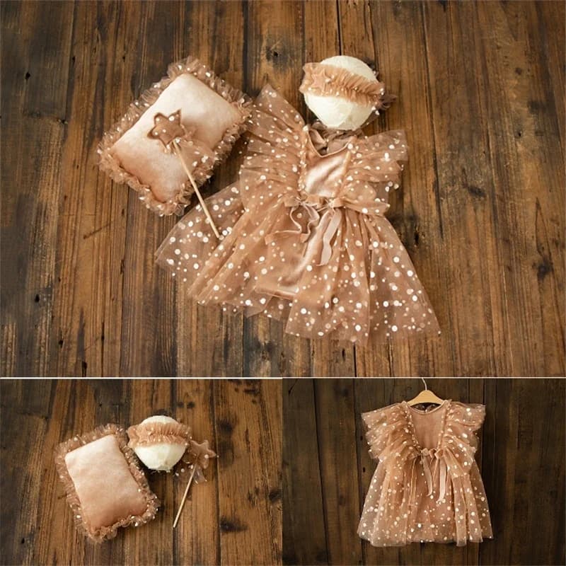 Newborn Baby Girls Photography Props Blingbling Stars Outfits Dress Headband Magic Stick Pillow 4pcs Studio Shoot Photo Props
