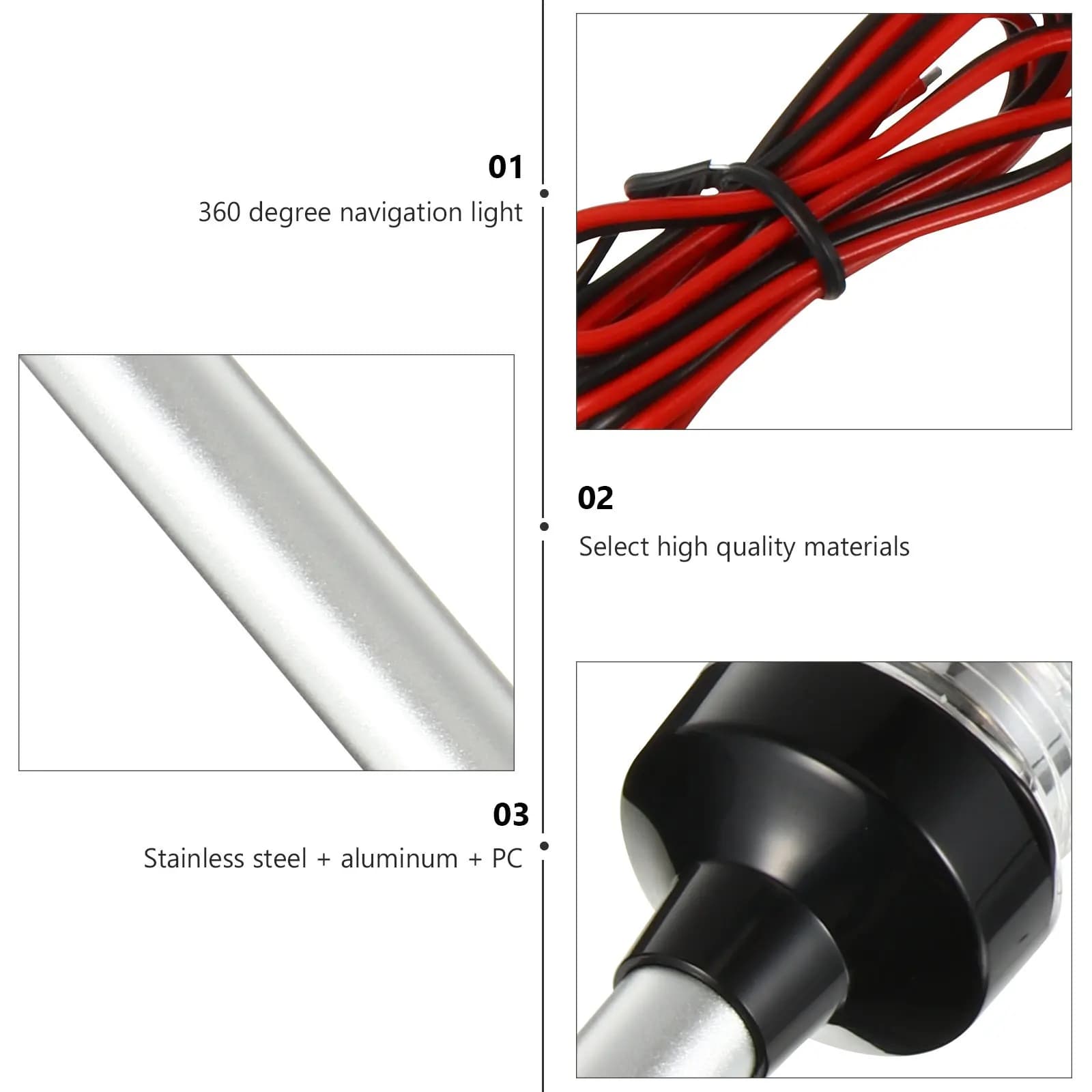 Luce di Navigazione Bianca a 360 Gradi da 8 Pollici per Barche Fino a 50M, Impermeabile IP66, Compatibile 12V 24V, Luce di Poppa