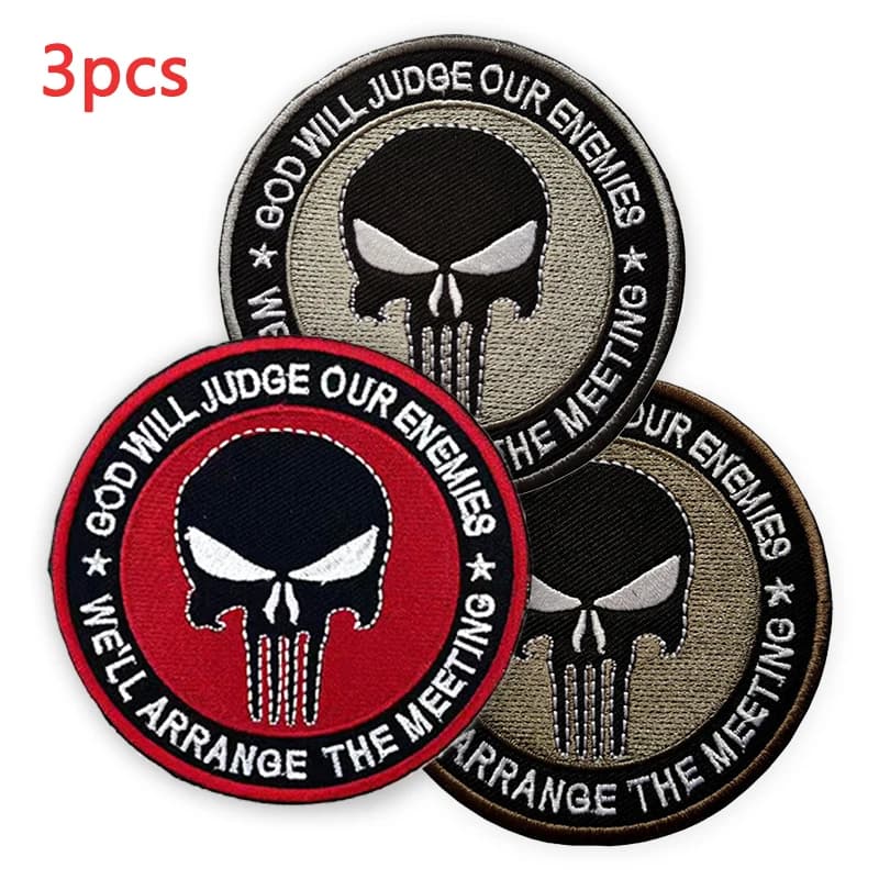 3 pezzi di toppe con teschio distintivi con gancio e anello sullo zaino per gilet abbigliamento da esterno ricamato cucito casco fascia da braccio cacciatore giro tattico