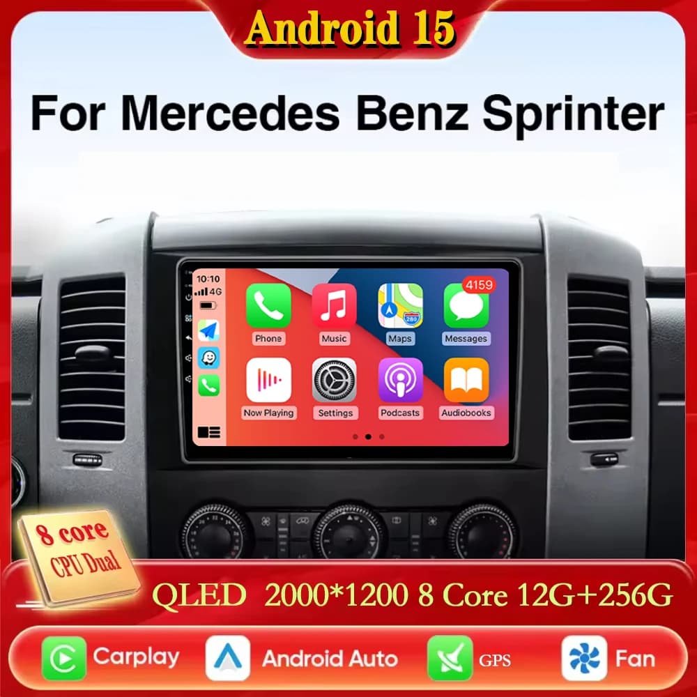For Mercedes Benz Sprinter CarPlay Auto Android 15 2K QLED Car Radio Multimedia Video Player GPS stereo Head Unit 4G WIFI 12+256