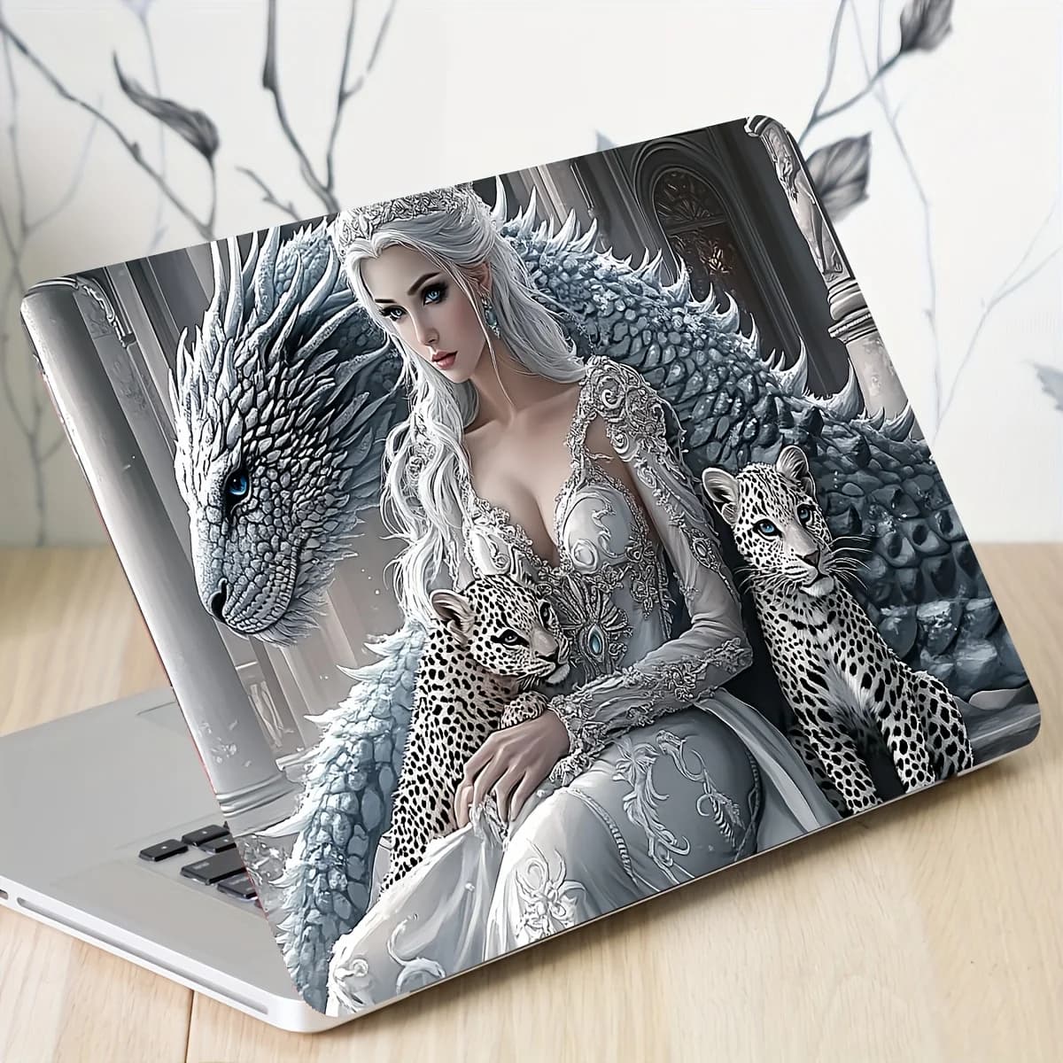 Copertura protettiva per adesivo artistico per laptop con motivo drago leopardo bellezza 2 pezzi, non riutilizzabile per la pelle del laptop di Tian