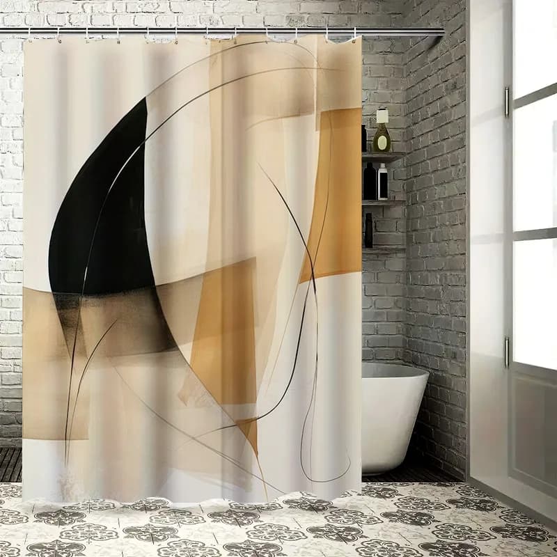 Set di tende da doccia astratte moderne per decorare bagni con forme geometriche in beige nero marrone dimensioni extra lunghe per vasca da bagno o