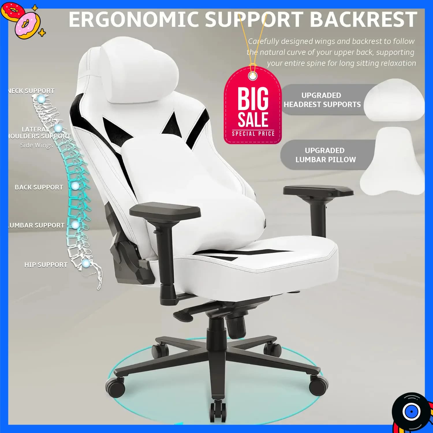 Bestseller Sedia da Gaming Ergonomica, Sedie da Ufficio, Braccioli 4D, Sedia da Ufficio con Schienale Alto, Poggiatesta e Cuscino Lombare, Inclinabile