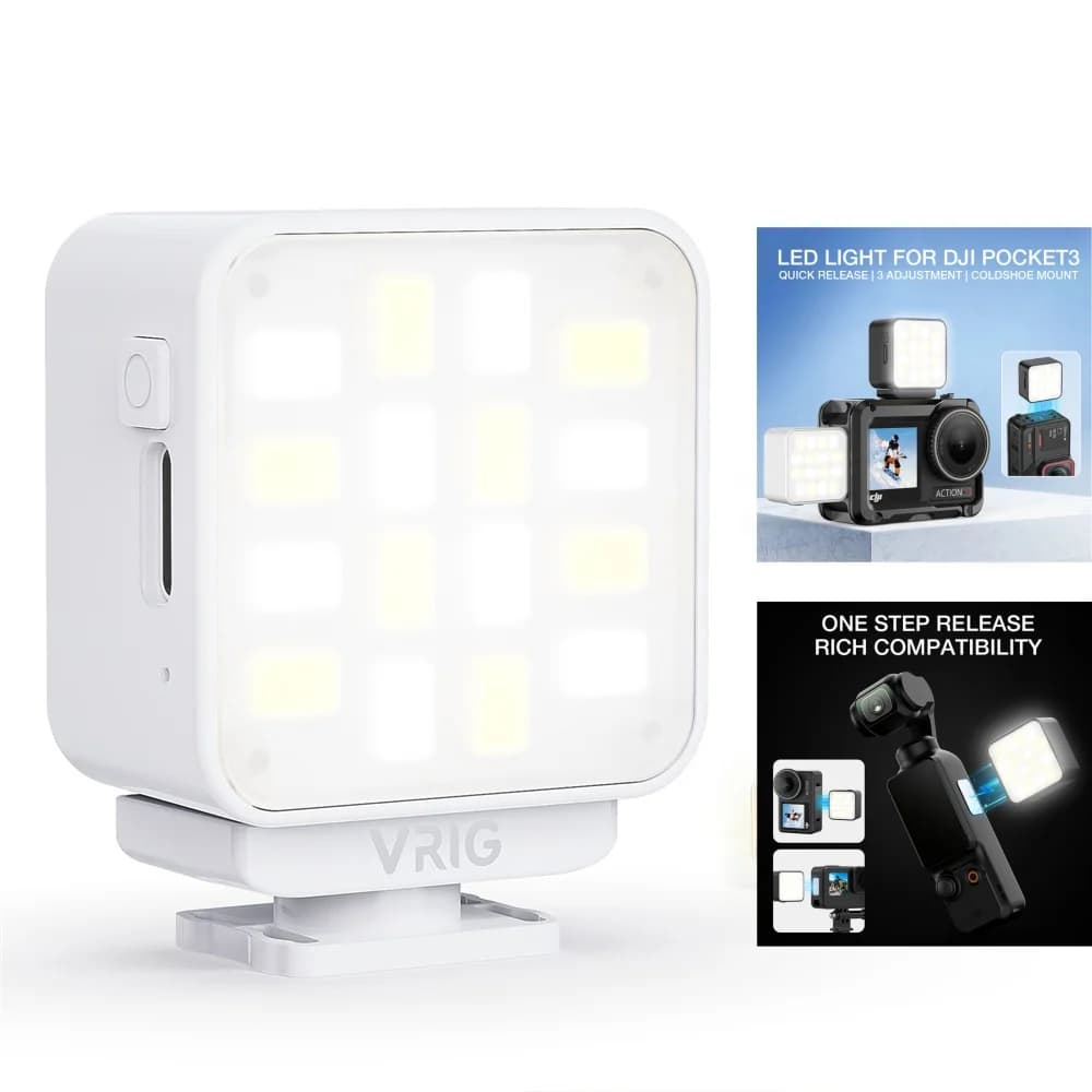 VRIG Pocket 3 Mini Luce Video 6500K con Attacco Magnetico a Slitta Fredda per DJI OSMO Pocket 3 Action 5/4/3 Accessori per Fotocamera Sportiva