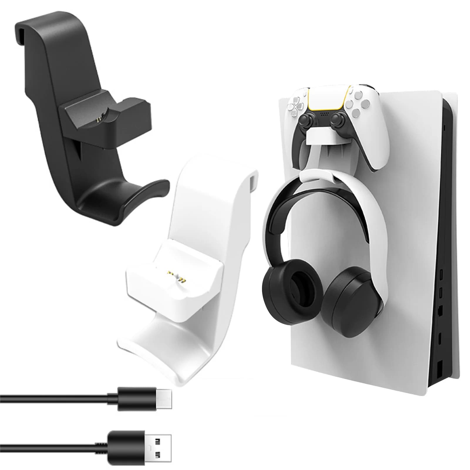 Caricabatterie per controller PS5 2 in 1 con supporto per cuffie Stazione dock di ricarica intelligente per controller PS5