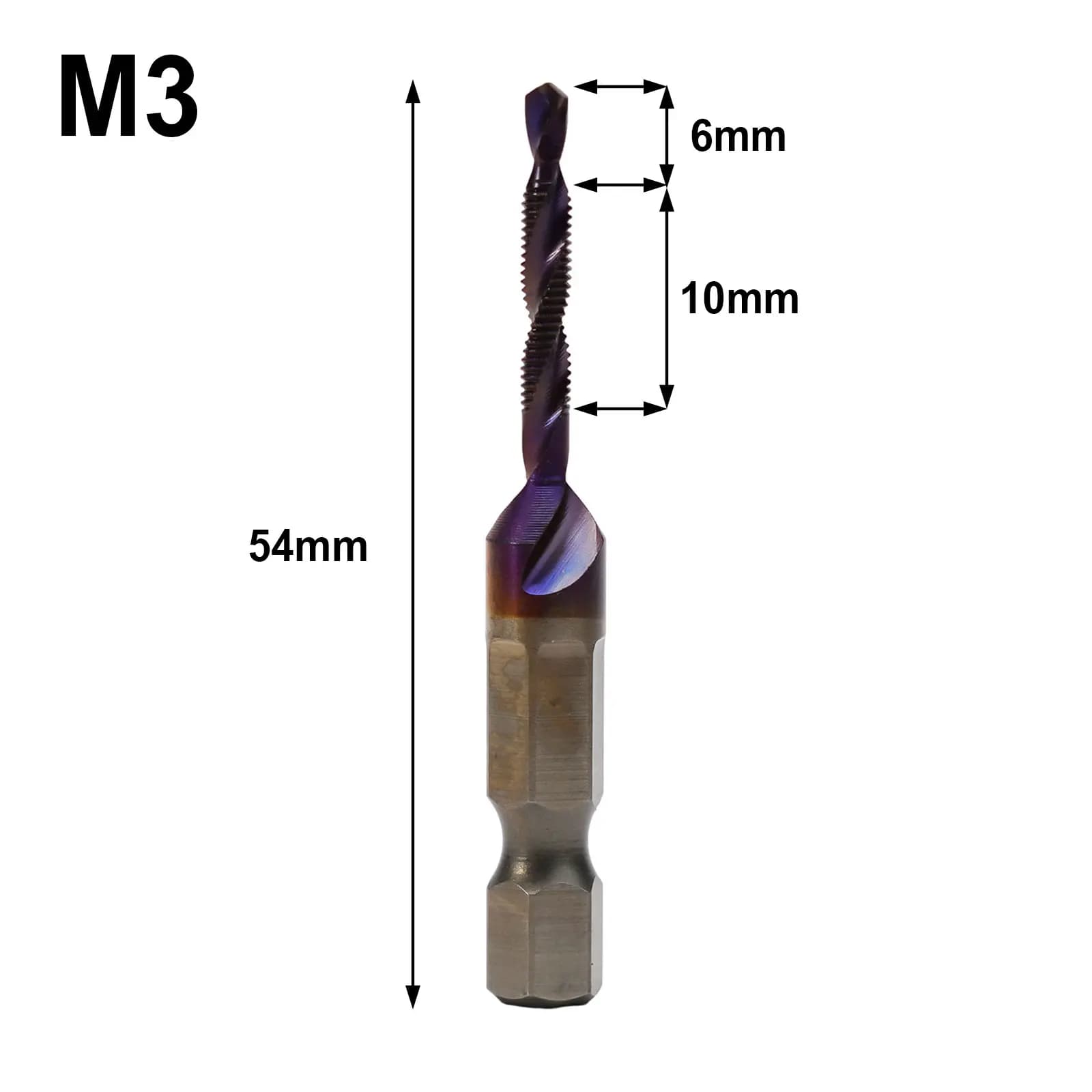 Set di 6 punte per maschiatura HSS con attacco esagonale da 1/4 per foratura, maschiatura e smussatura M3 M5 M6 M8 M10, compatibile con trapani da banco