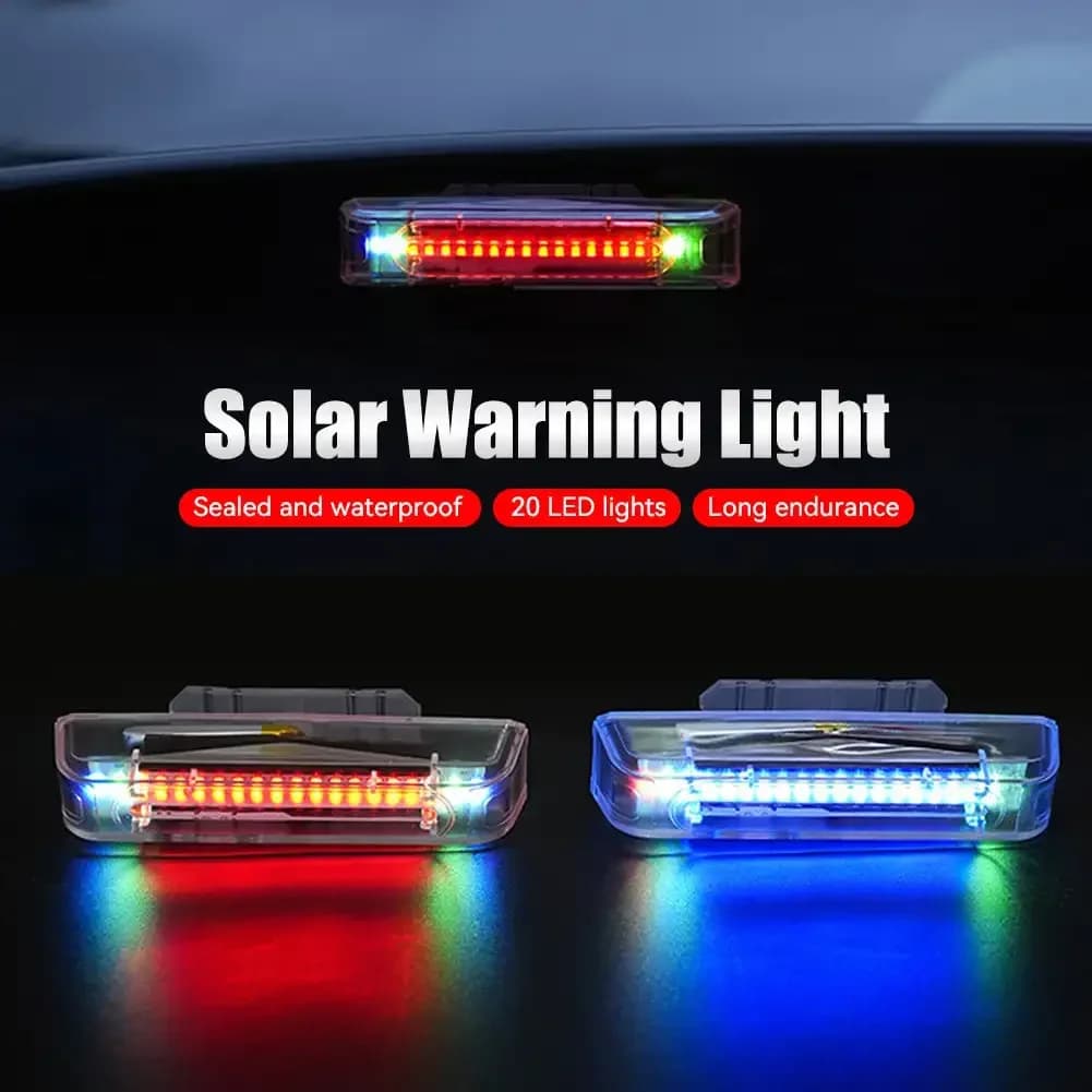 Luce Posteriore Lampeggiante a Energia Solare con 20 LED per Auto, Moto, Veicoli Elettrici e Biciclette