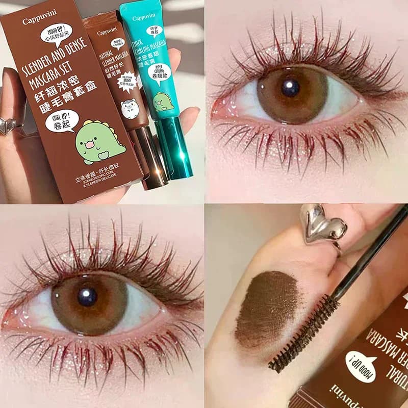 Mascara Cappuvini Modellante e Volumizzante, Set Mascara Marrone e Nero, Waterproof and Long Duration, Incurvante, Anti-sweeping, Makeup for Eyelashes