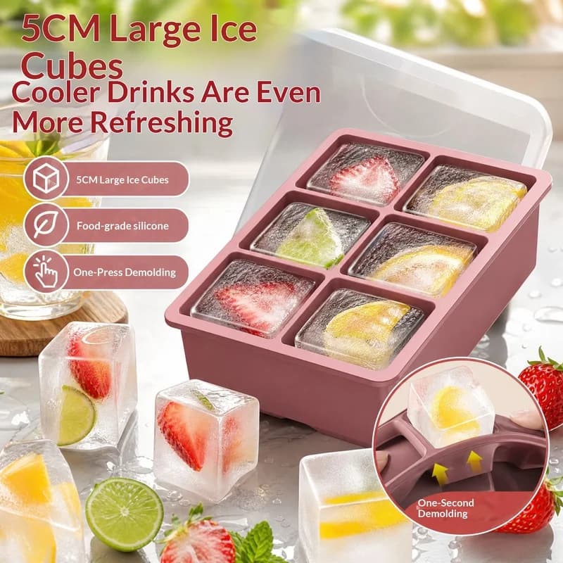 Generic Silicone Ice Cube Mold Food Grade Large Block Ice Tray With Lid For Home Commercial Kitchen Freezer Use