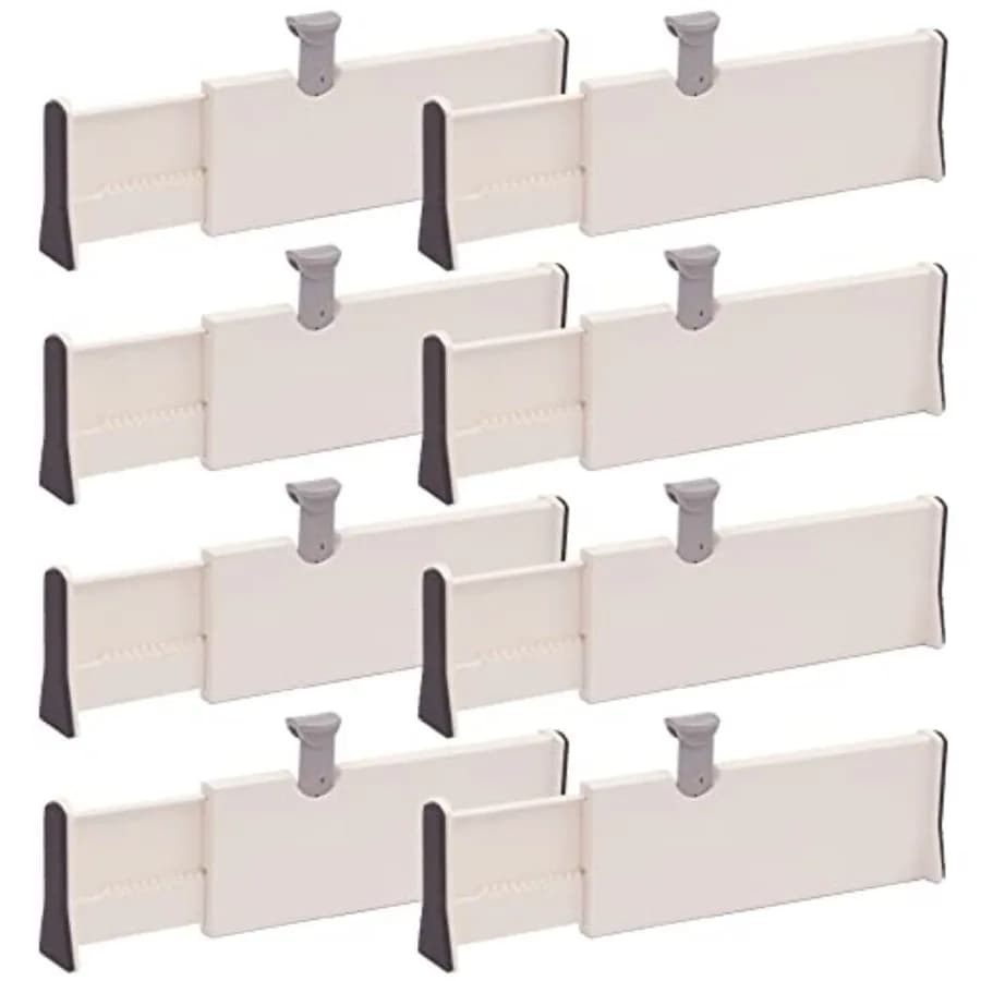 Set di 8 Divisori Regolabili per Cassetti, Organizzatori in Plastica per Camera da Letto, Bagno, Armadio, Ufficio, Scrivania, Cucina