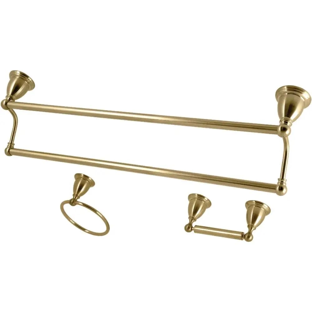 Set di 3 Portasciugamani Doppi da 24 Pollici in Ottone Spazzolato per Accessori Bagno Heritage