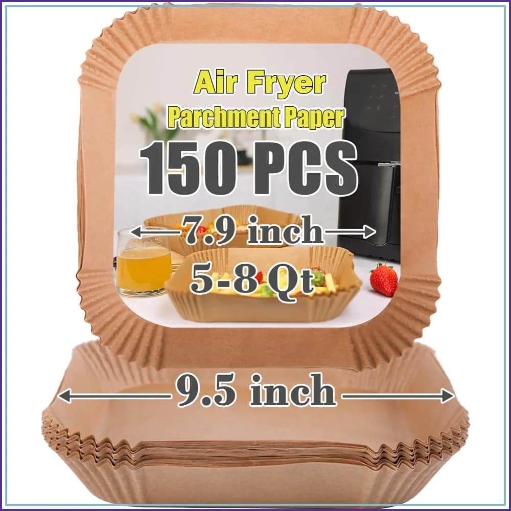 Cartine usa e getta per friggitrice ad aria, 150 pezzi, 7,9 pollici, non sbiancate, antiaderenti per cestelli da 5-8 Qt