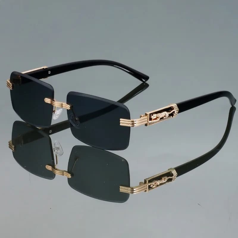 New Fashionable Frameless Square Sunglasses for Men and Women Retro Leopard Head Metal European and American Trendy Sunglasses