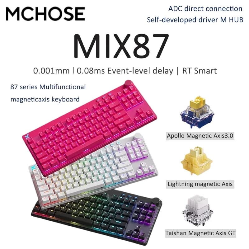 MCHOSE Mix 87 Esports Gaming Mechanic Keyboard Custom with Cable, Hot-Swap Complete, Apollo Magnetic Axis, 8K RGB Lighting