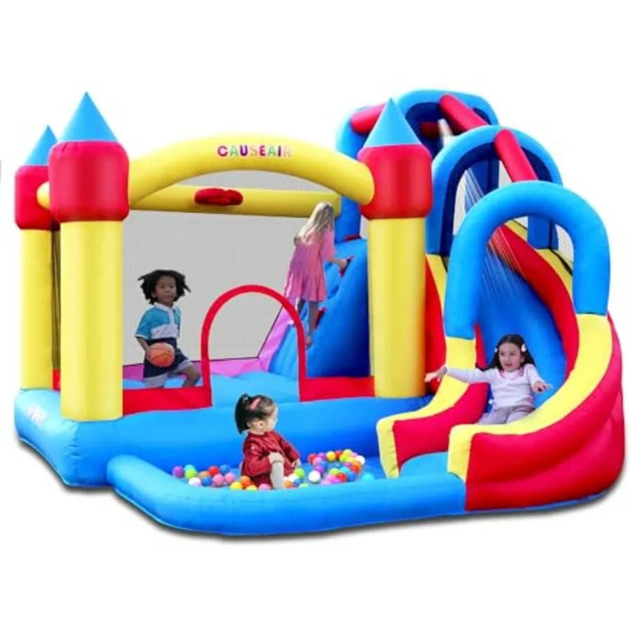 Gigantesca Casa Gonfiabile con Scivolo d'Acqua, Utilizzo Asciutto e Bagnato, Canestro da Basket, Parete da Arrampicata, Resistente, con Soffiatore GFCI, Castello Gonfiabile