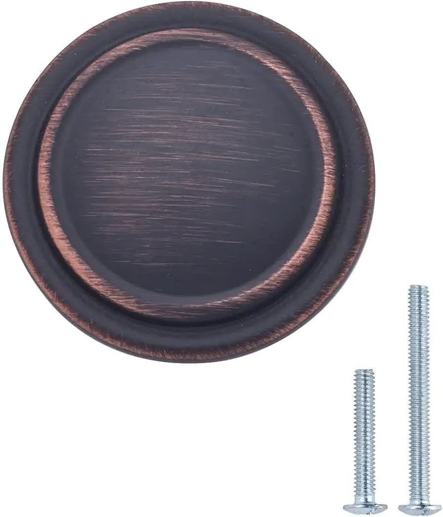Manopole per armadietti con anello superiore dritto, 1,25 pollici, bronzo oliato, confezione da 10 con viti