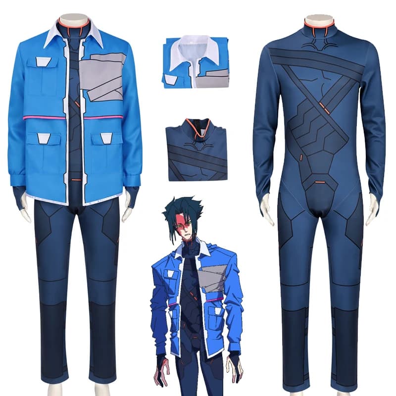 Cyberpunk Edgerunners 2 D Cosplay Costume for Men Blue Jacket Bodysuit Full Outfit Anime Clothes Halloween Carnival Comic Con