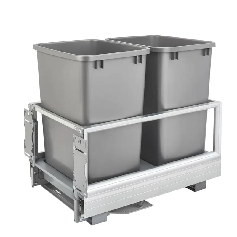 Cestino estraibile da 50Qt per mobile cucina – Chiusura ammortizzata, cestello in filo metallico, argento, per sottolavello o garage