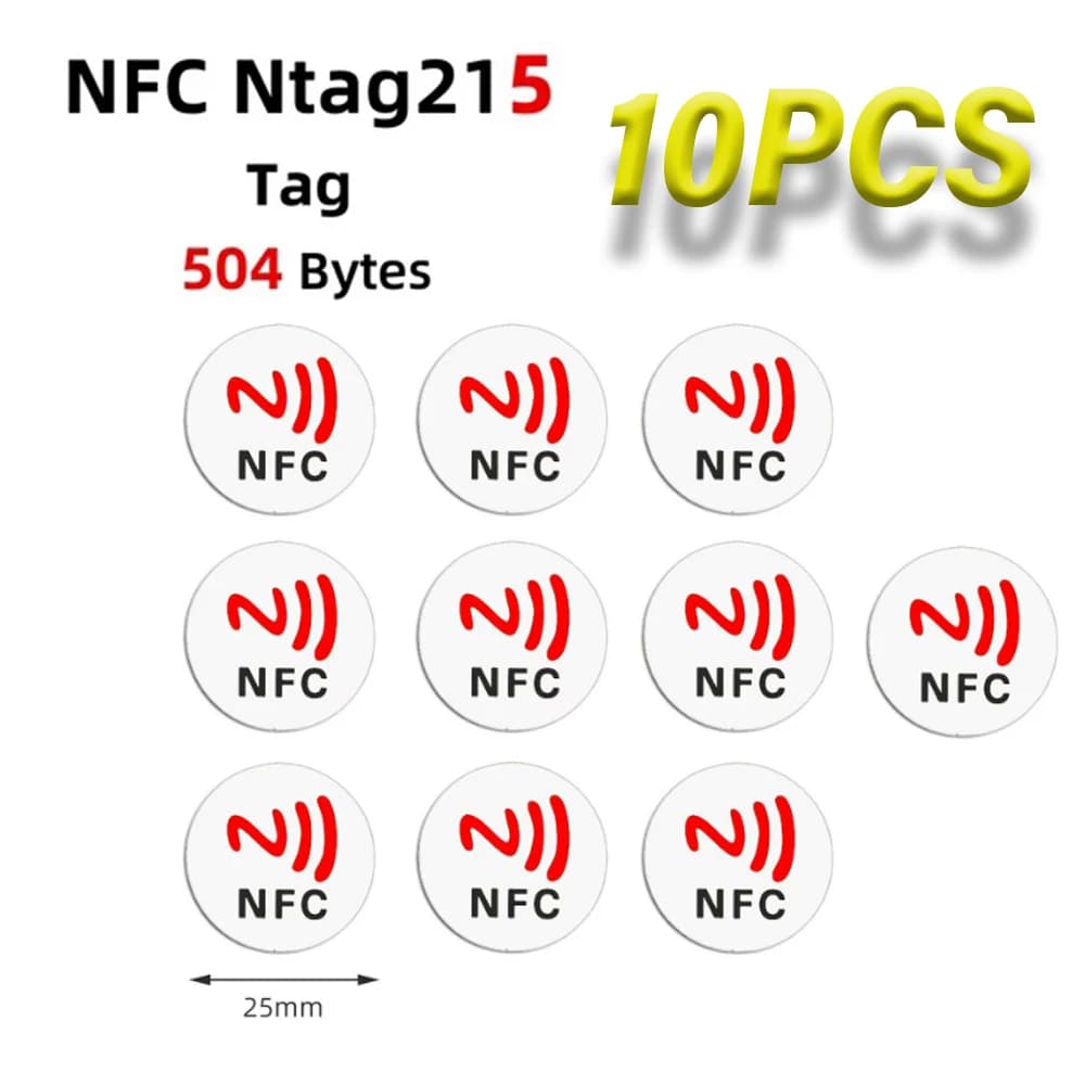 Adesivi NFC da 25mm ISO14443A 13.56MHz NTAG 215 504 Byte, Etichette RFID Universali per Tutti i Telefoni NFC, Tag Adesivi