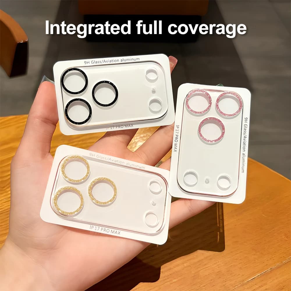 Glitter Camera Lens Protector for iPhone 17 Pro Max 16 15 14 13 12 11 Pro 13 Mini Air HD Full Coverage Tempered Glass Back Film