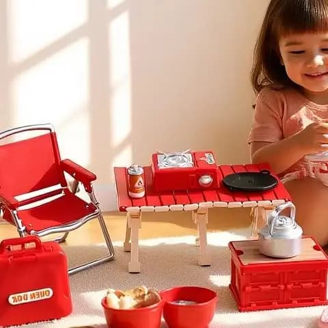 1:12 Miniature Camping Picnic Set for Doll House Folding Chair Gas Stoves Model for Doll Home Decoration Accessories Toy