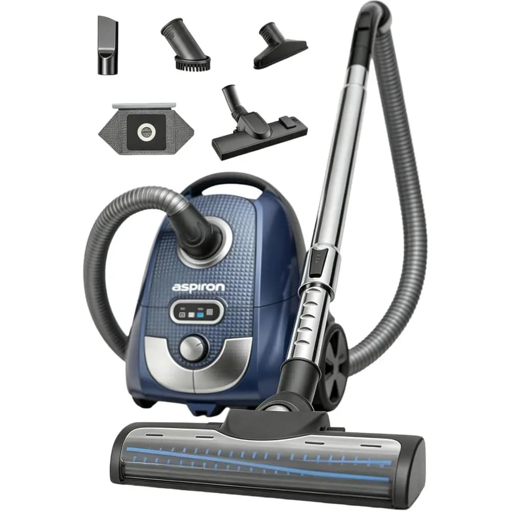 Canister Vacuum, 1600W/40Kpa Canister Bagged Vacuum,4QT Dust Bag, H13 HEPA ilter, 5 Tools, Pet-riendly,Variable Power Control,or