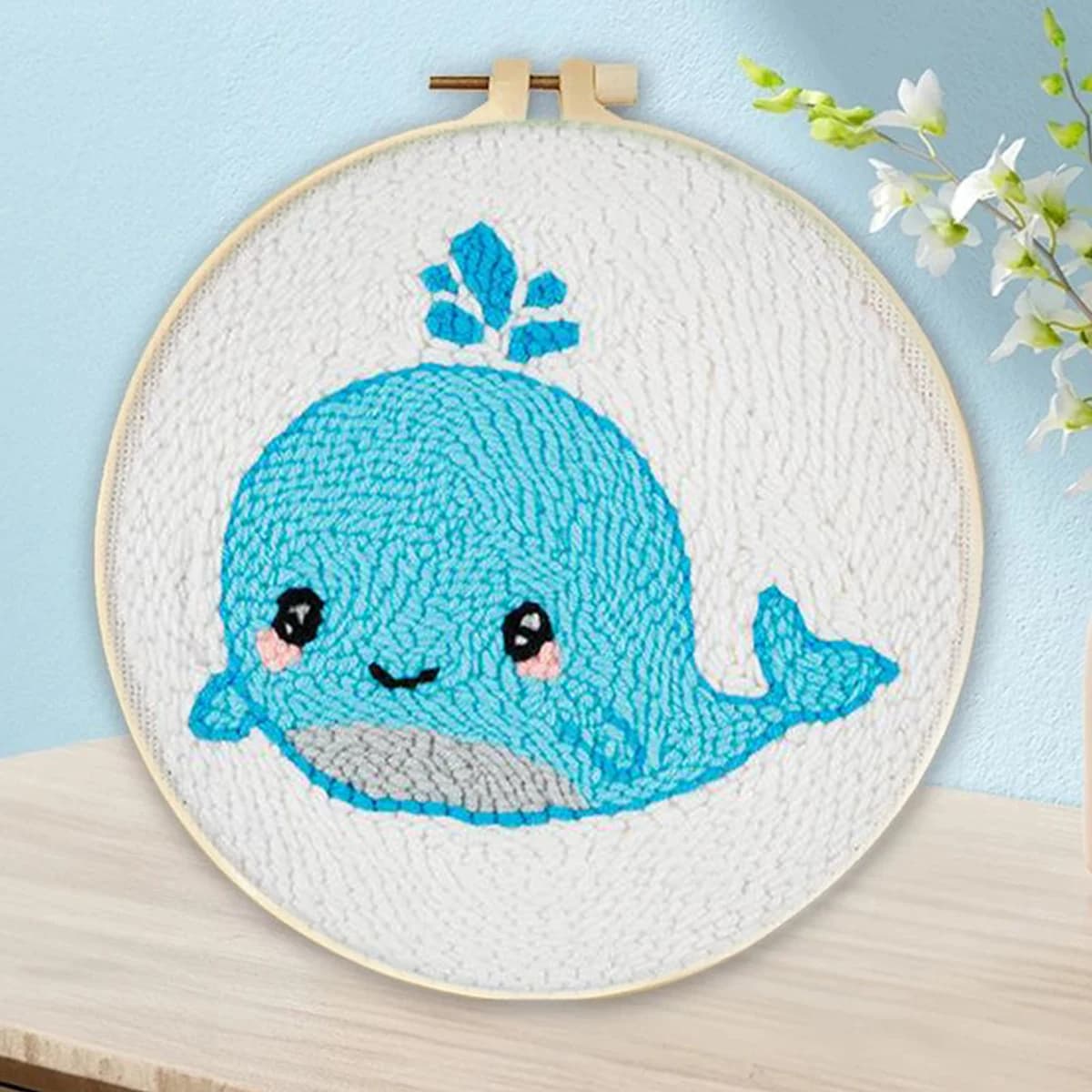 1 Set Whale Animals Pattern Punch Needle Starter Kit For Beginner Diy Craft Embroidery Kits Rug With Instruction Yarn And Needle