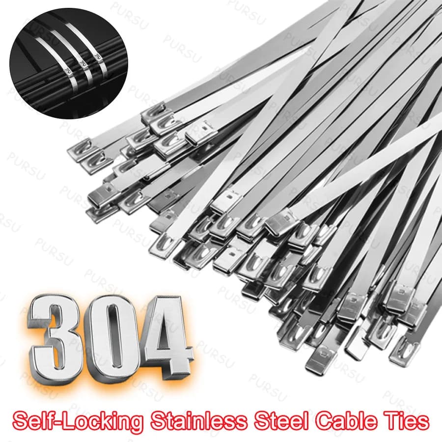 4.6mm Metal Zip Ties, 304 Stainless Steel Heavy Duty Self-Locking Cable Ties, For Exhaust Wrap, Wire Fence Rolls, Farms, Pipes