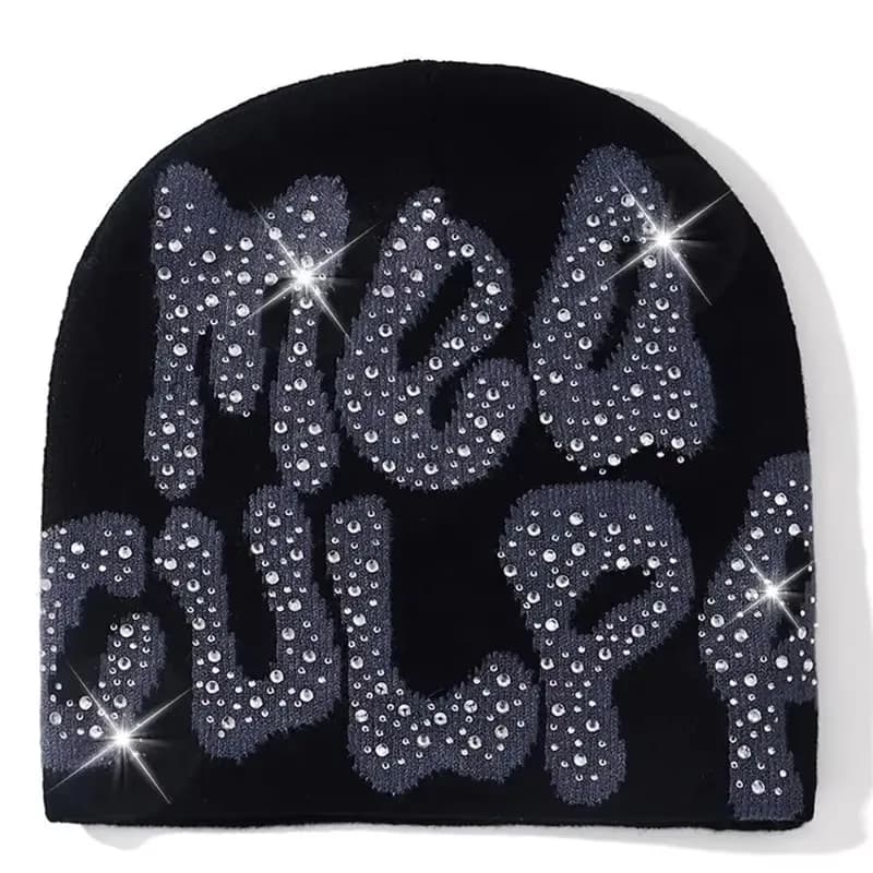 2025 NUOVO Y2K MEA Culpa Berretti Cappello con strass per donna Uomo Berretti Cappelli Hip-hop Morbido elasticizzato Caldo lavorato a maglia Slouchy Cap