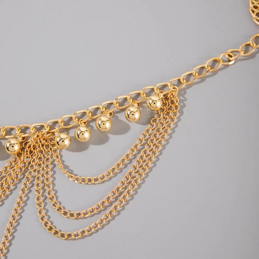 Cintura a catena vintage in metallo argentato con stella e nappe, gioiello per la vita, accessorio per abiti con farfalle