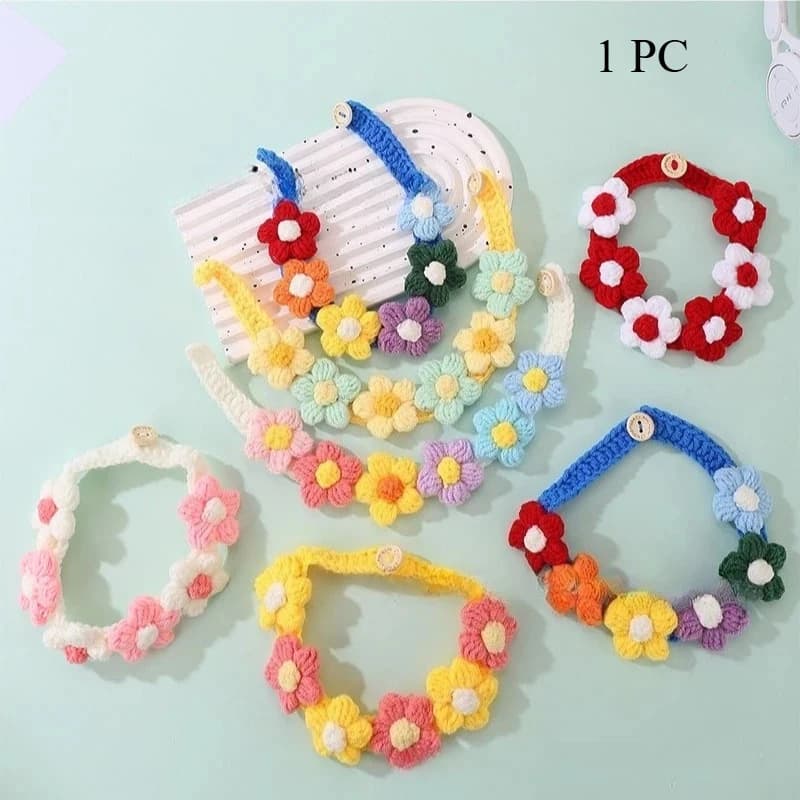 Collare Decorativo per Animali Domestici con Fiore Tridimensionale in Filato, Sciarpa Carina Fatta a Mano, Accessori per Cani e Gatti