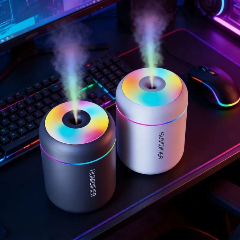 2-Pack Mini Silent Humidifier with Colorful Mood Light, Portable Large Mist Hydrating Spray, High-Aesthetic for Home, Office, Ca