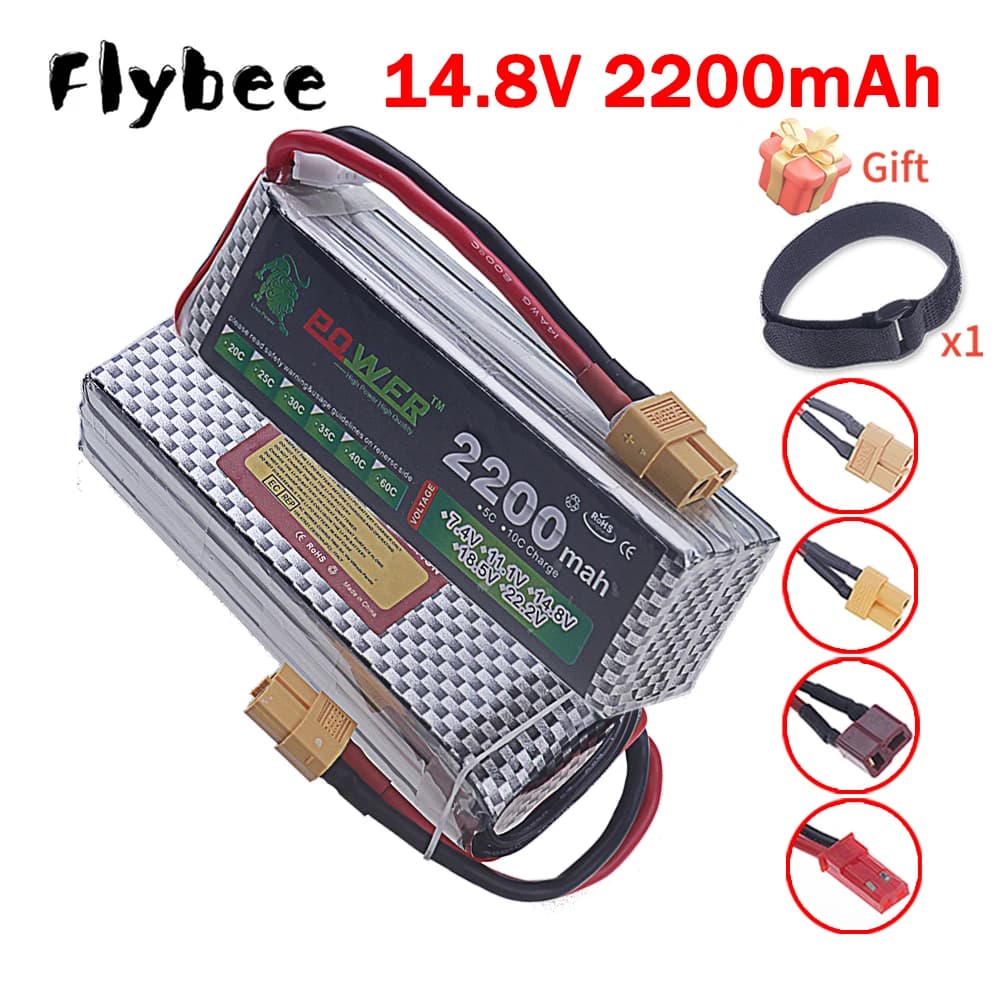 Batteria ricaricabile ai polimeri di litio da 14,8 V 2200 mah 4S Batteria ricaricabile da 14,8 V 40C con spina T JST XT30 XT60 per droni quadricotteri aereo RC