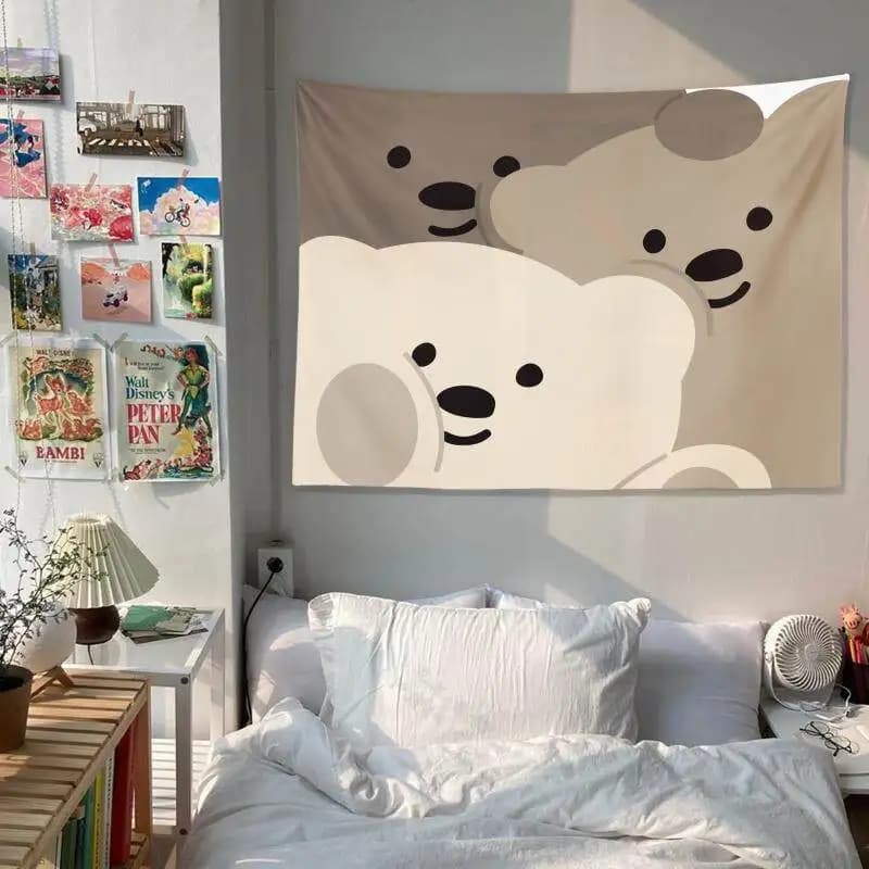 Ins-Style Backdrop Cloth Cute Bear Dormitory Bedside Hanging Tapestry Girly Trendy Wall Decor for Bedrooms and Rental Spaces