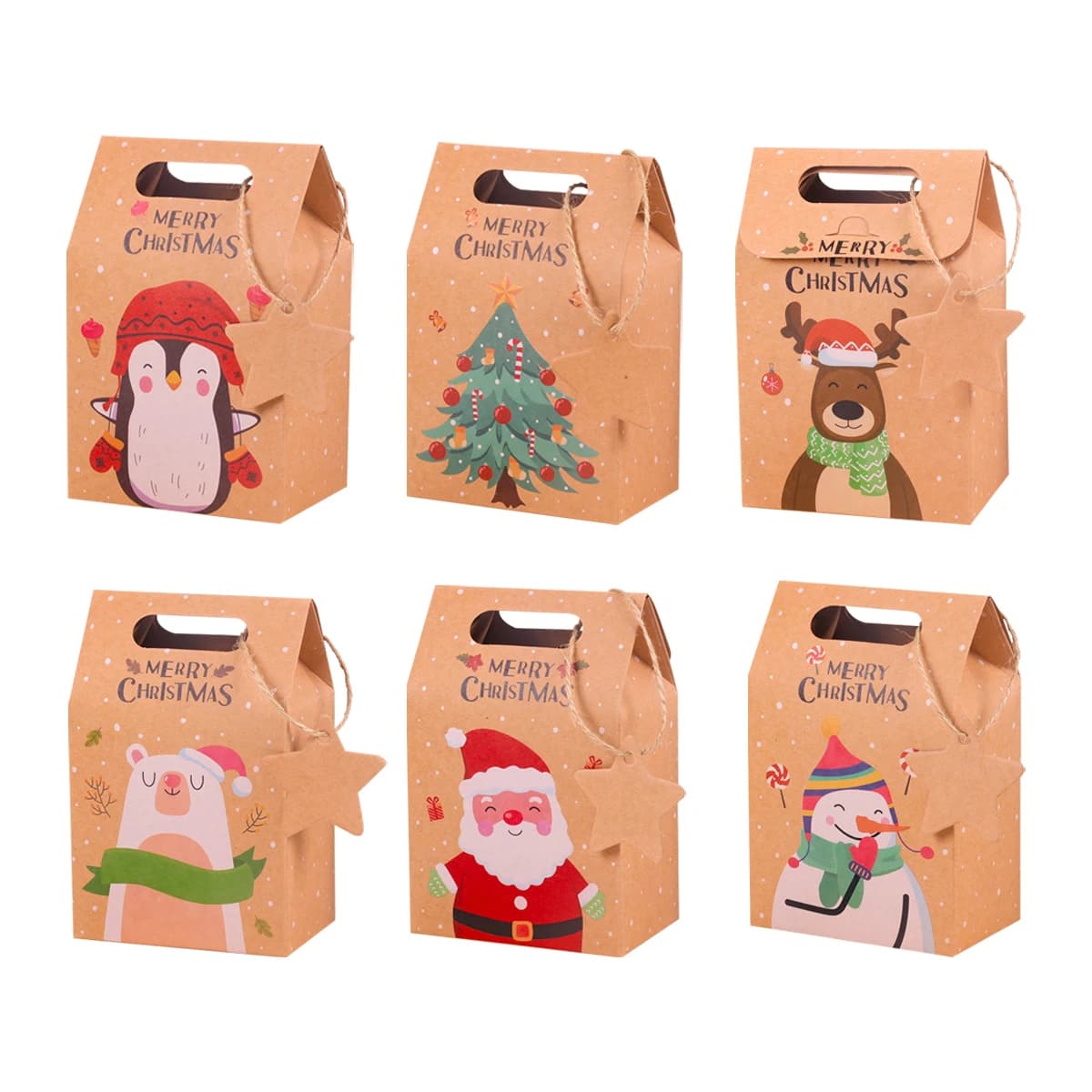 Confezione regalo di caramelle natalizie da 6/12 pezzi con etichetta carta Kraft biscotti di babbo natale sacchetti di imballaggio regalo confezione regalo di natale capodanno