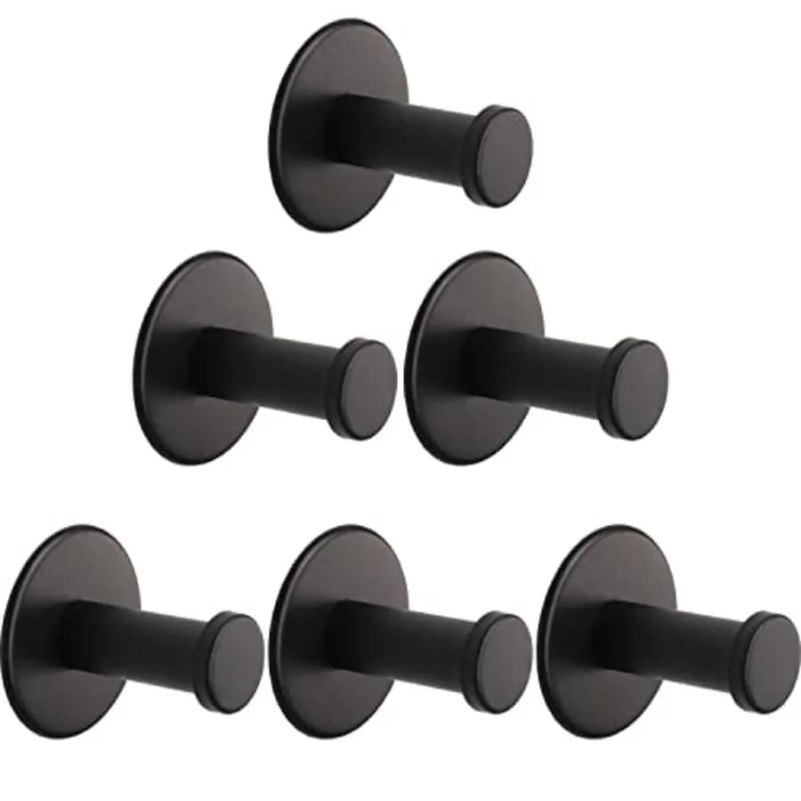 Bath Towel Hooks, 6 Pack Self Adhesive Coat Hooks, Sturdy No Drilling Robe Hook, SUS 304 Stainless Steel Heavy Duty Clothes Han
