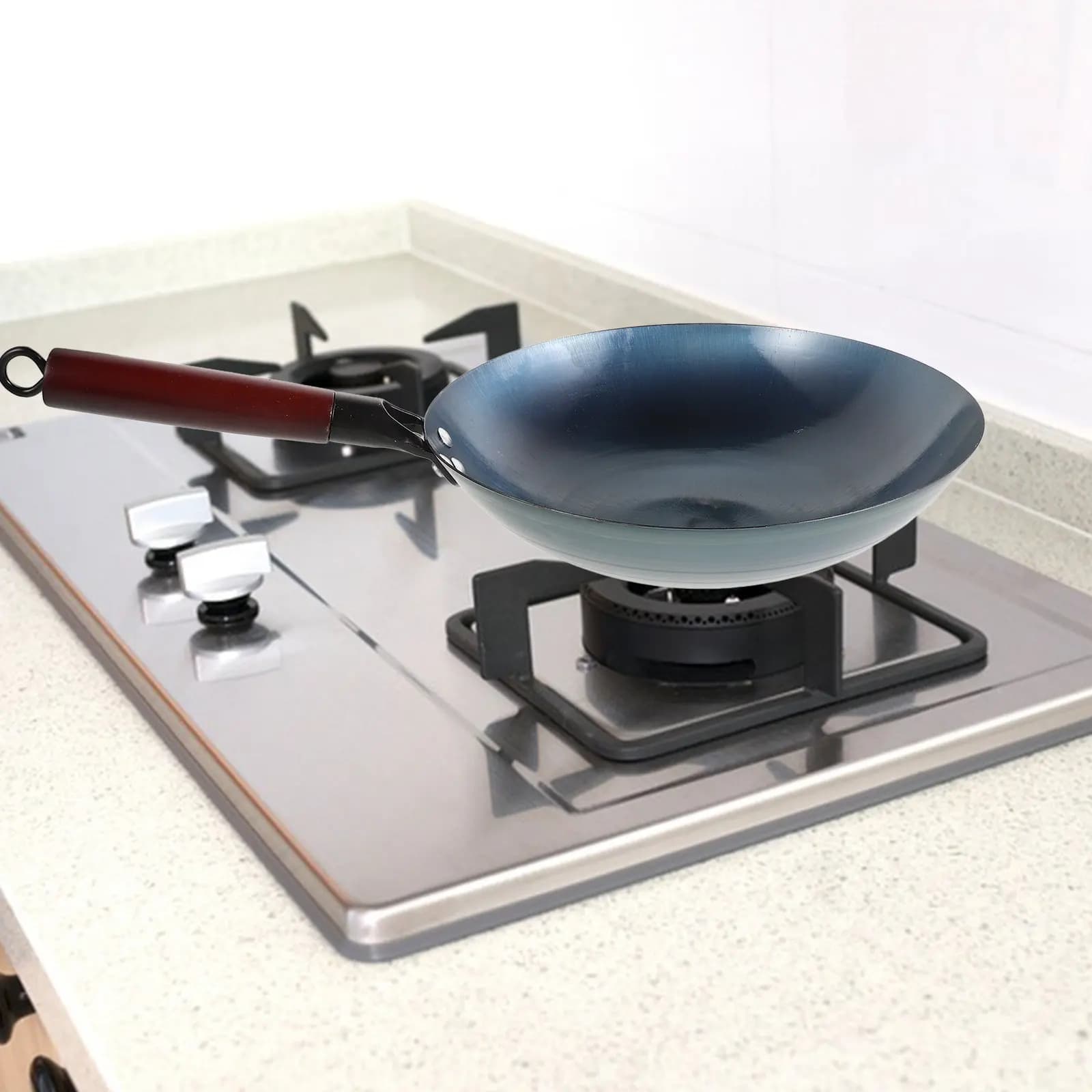 Traditional Iron Wok Small Round Bottom Stir Fry Pan for Gas Stove Heavy Duty Cooking Pot Easy Clean Kitchen Cookware Wok Stir