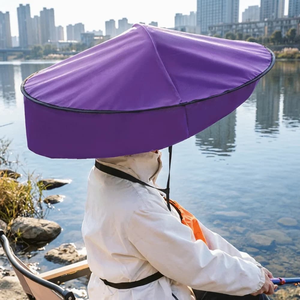 Travel Nylon Hands Free Umbrella Hat Pongee Rainproof Sun Shade Cap Black Coating Foldable Head Mount Umbrella Beach