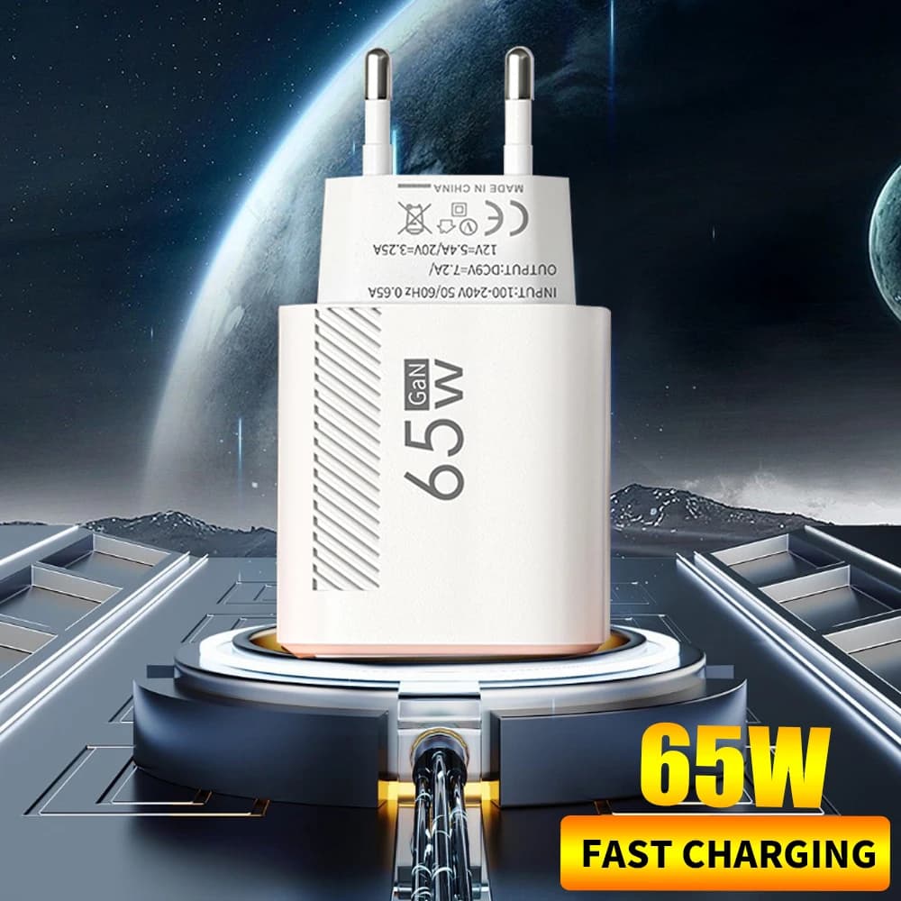Adattatore di alimentazione da parete per telefono cellulare Chagrer QC3.0 USB tipo C a ricarica rapida totale da 65 W per Samsung Huawei iPhone Xiaomi Ricarica rapida