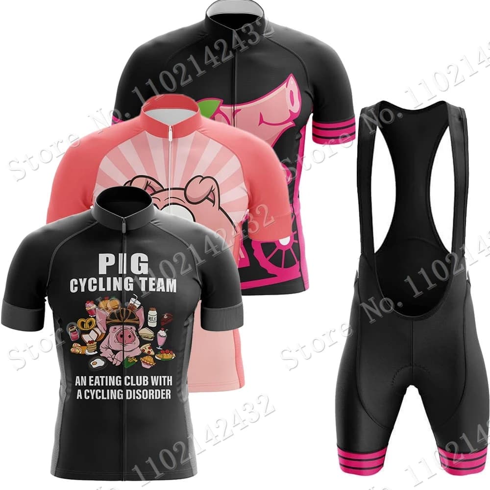 Suit Funny Pig 2024 Cycling Jersey Set Mens Cartoon Anime Pink abbigliamento Road Bike camicie bicicletta bavaglino pantaloncini MTB Wear MaillotRopa